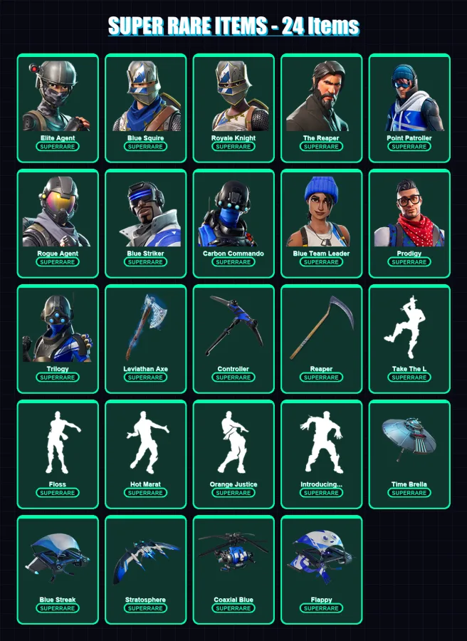 [PC/XBOX/PSN] | Elite Agent | Blue Squire | Royale Knight | The Reaper | Point Patroller | 137 skin | 129 pickaxe | 132 emote | 131 glider | Lv1684