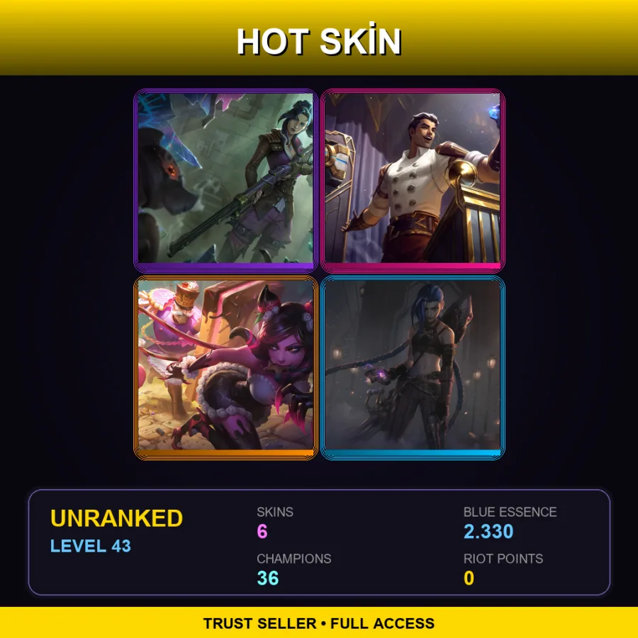 EUW | Lv43 | Unranked | 6 Skin | 36 Champ — LoL account