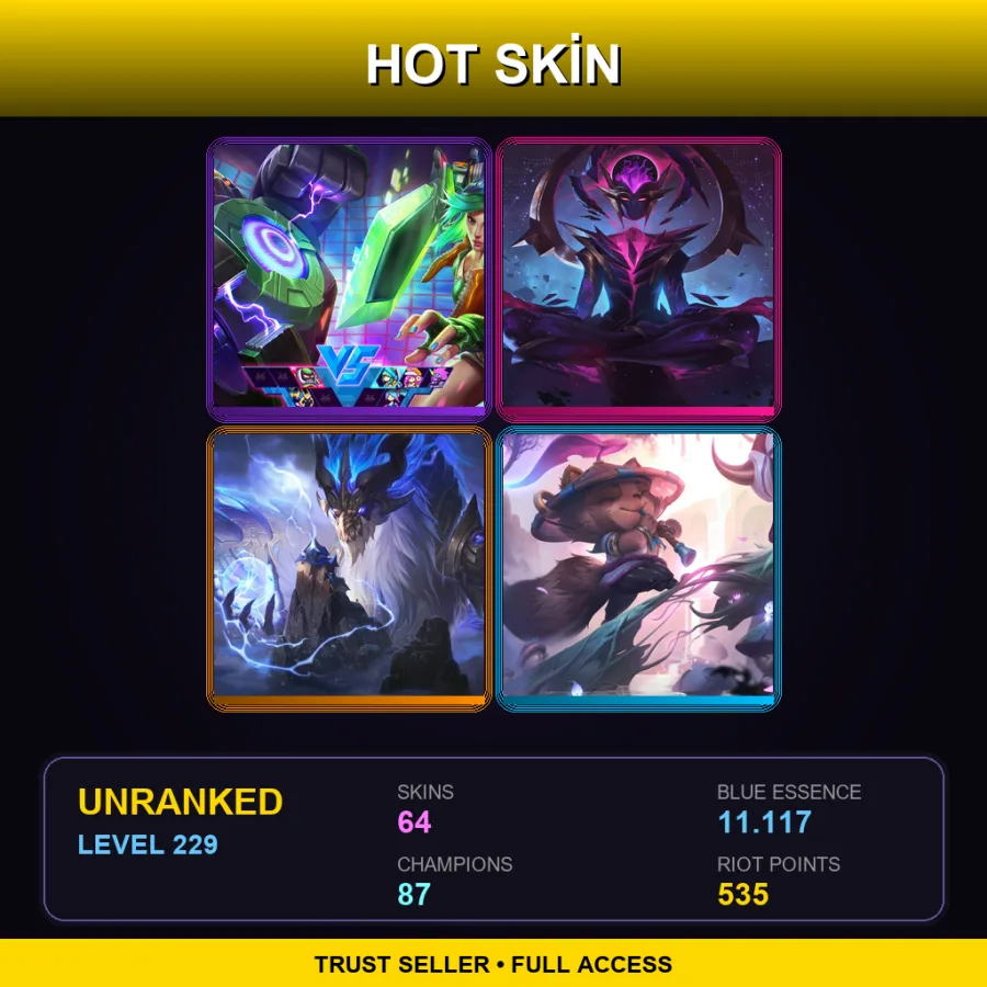 LAN | Lv229 | Unranked | 64 Skin | 87 Champ — LoL account