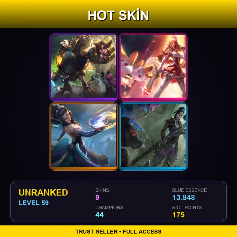 LAN | Lv59 | Unranked | 9 Skin | 44 Champ — LoL account