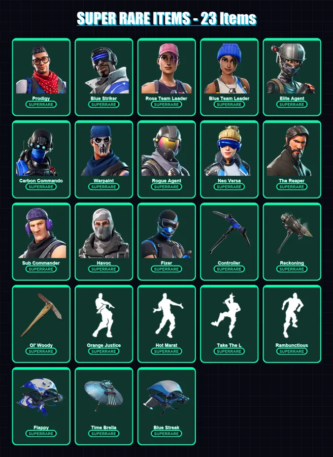 [PC/XBOX] | Prodigy | Blue Striker | Rose Team Leader | Blue Team Leader | Elite Agent | 129 skin | 103 pickaxe | 109 emote | 101 glider | Lv1292