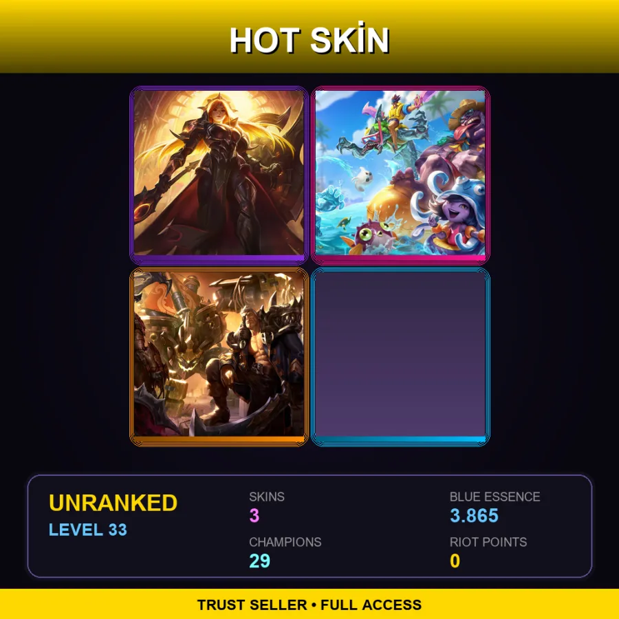EUW | Lv33 | Unranked | 3 Skin | 29 Champ — LoL account