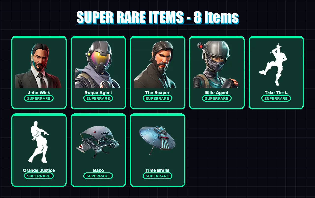 [PC] | John Wick | Rogue Agent | The Reaper | Elite Agent | Valor | 28 skin | 21 pickaxe | 41 emote | 32 glider | Lv538
