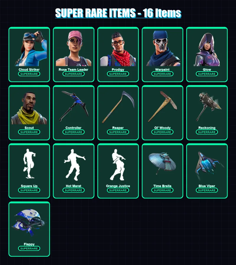 [PS4/PS5/XBOX/PC] | Cloud Striker | Rose Team Leader | Prodigy | Warpaint | Glow | 138 skin | 148 pickaxe | 136 emote | 135 glider | Lv1856