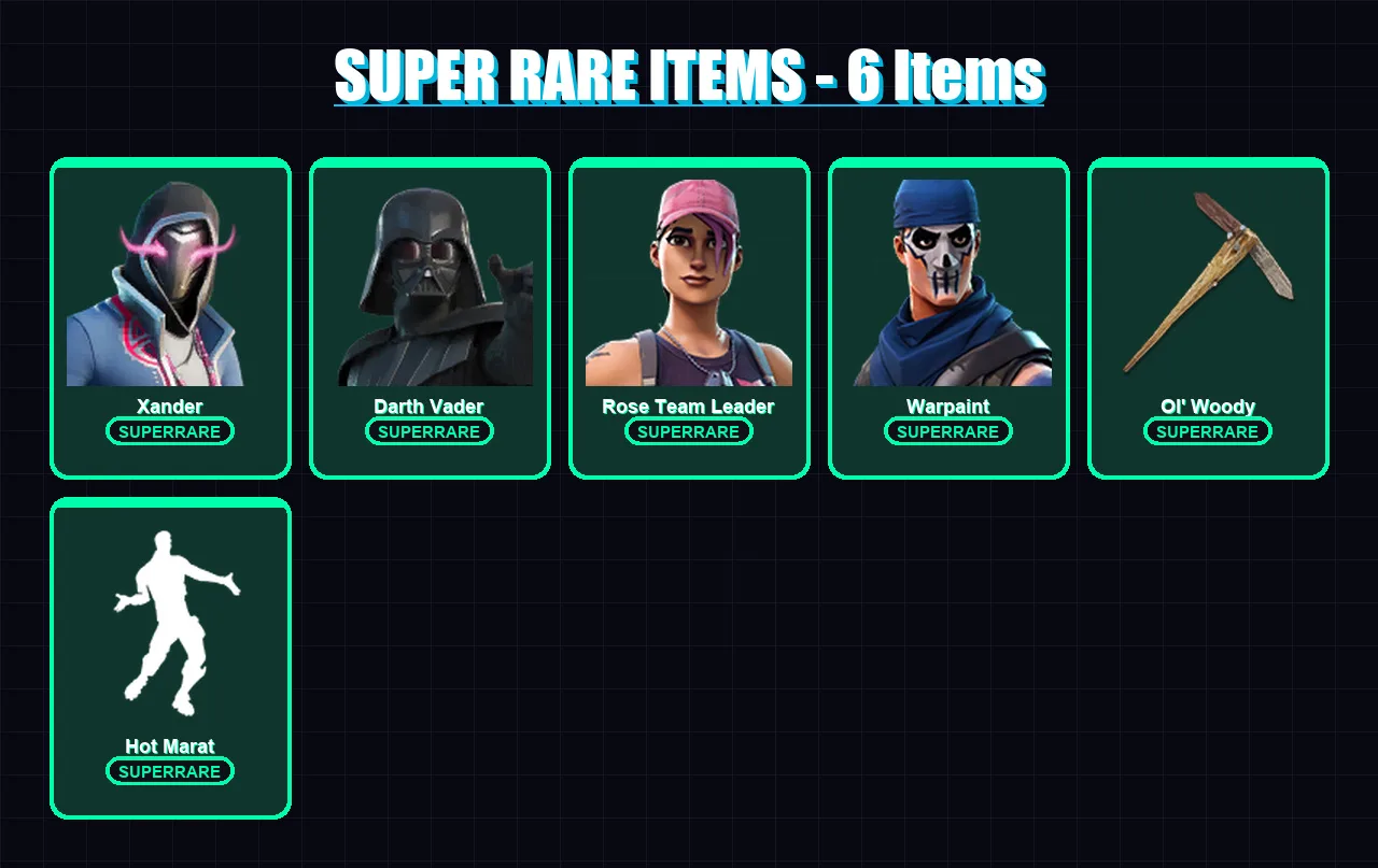 [PS4/PS5/XBOX/PC] | Xander | Darth Vader | Rose Team Leader | Warpaint | The Ageless | 93 skin | 157 pickaxe | 85 emote | 108 glider | Lv2045 — Fortnite account