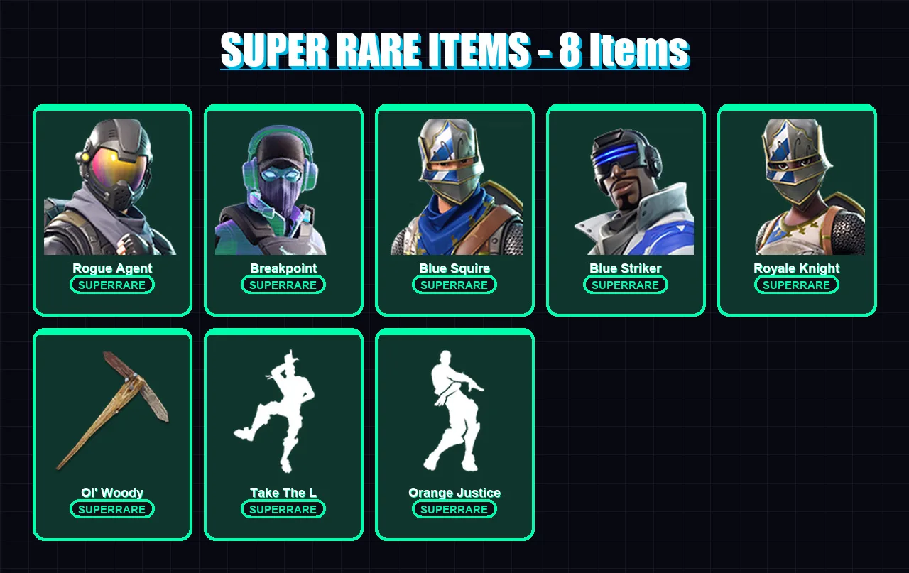 [PC/XBOX/PSN] | Rogue Agent | Breakpoint | Blue Squire | Blue Striker | Royale Knight | 104 skin | 68 pickaxe | 123 emote | 53 glider | Lv916