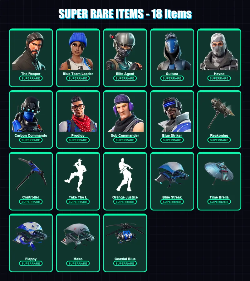 [PS4/PS5/XBOX/PC] | The Reaper | Blue Team Leader | Elite Agent | Sultura | Havoc | 126 skin | 123 pickaxe | 119 emote | 119 glider | Lv1491