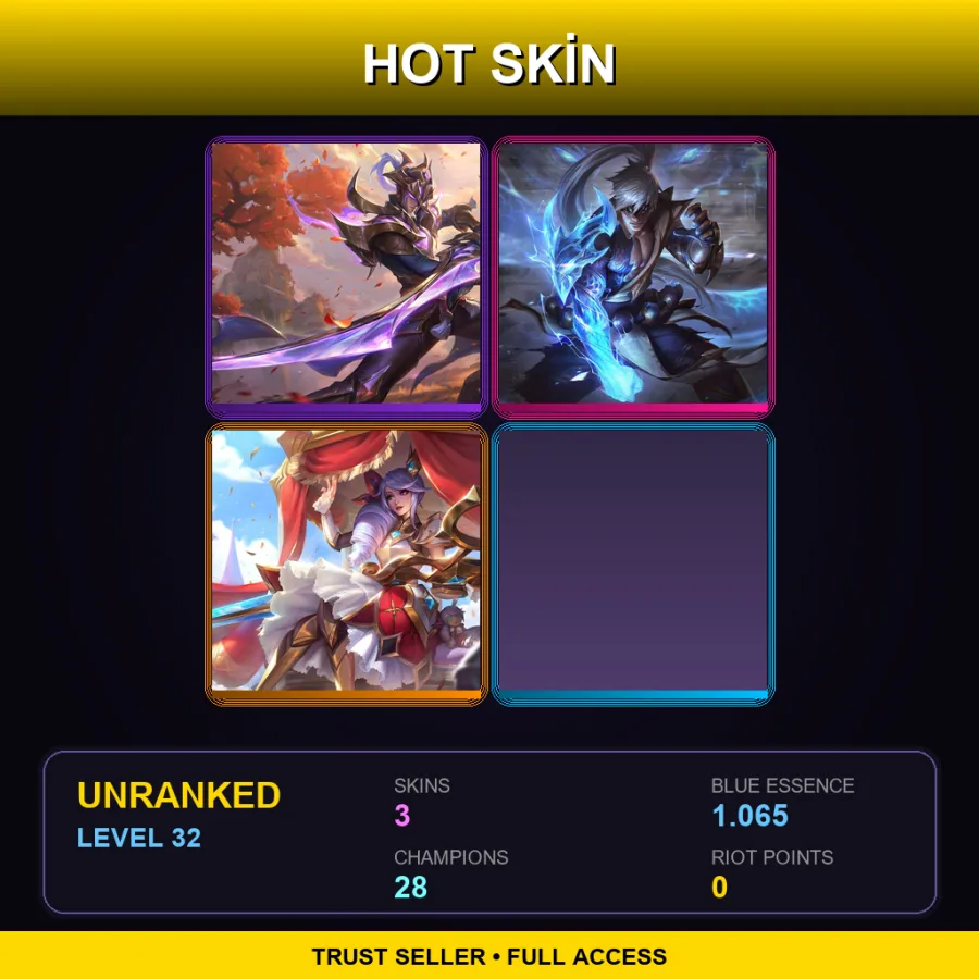 EUW | Lv32 | Unranked | 3 Skin | 28 Champ — LoL account