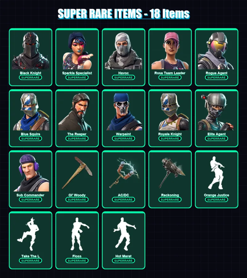 [PC/XBOX/PSN] | Black Knight | Sparkle Specialist | Havoc | Rose Team Leader | Rogue Agent | 82 skin | 97 pickaxe | 72 emote | 87 glider | Lv1157