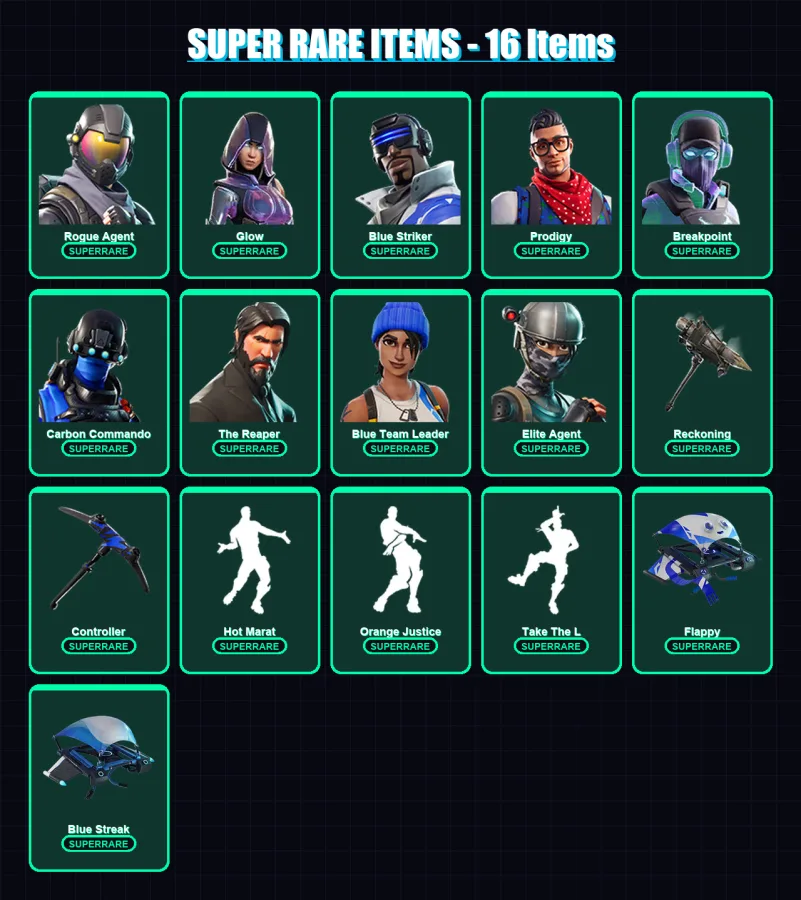 [PC/XBOX/PSN] | Rogue Agent | Glow | Blue Striker | Prodigy | Breakpoint | 80 skin | 46 pickaxe | 76 emote | 55 glider | Lv660