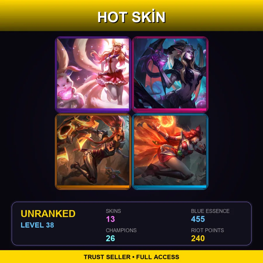 EUW | Star Guardian Ahri | Dragon Sorceress Zyra | Solar Eclipse Sivir | Foxfire Ahri | 13 Skin | 26 Champ | Lv38