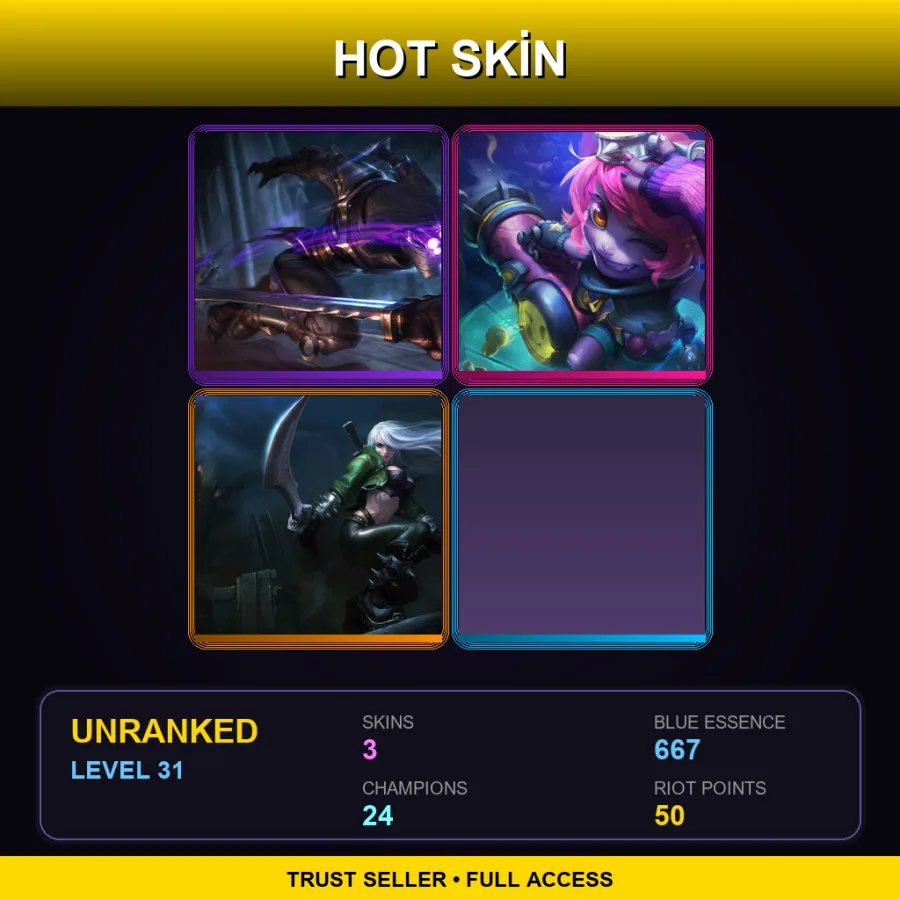 EUNE | Lv31 | Unranked | 3 Skin | 24 Champ — LoL account