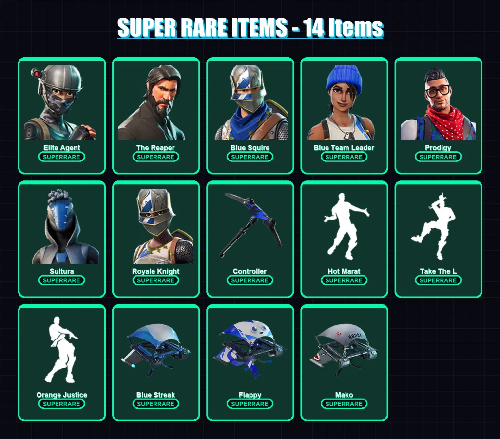 [PC/XBOX] | Elite Agent | The Reaper | Blue Squire | Blue Team Leader | Prodigy | 52 skin | 60 pickaxe | 57 emote | 79 glider | Lv870 — Fortnite account