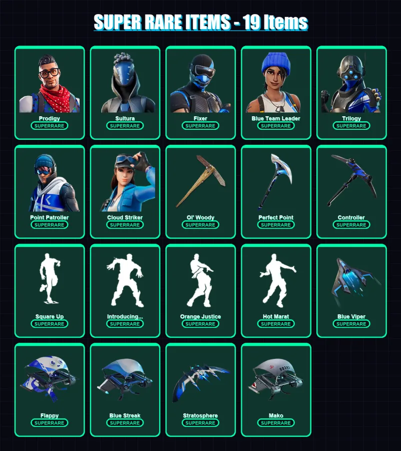[PS4/PS5/XBOX/PC] | Prodigy | Sultura | Fixer | Blue Team Leader | Trilogy | 93 skin | 98 pickaxe | 87 emote | 99 glider | Lv1592