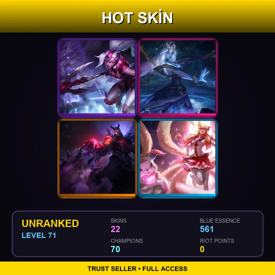 EUW | Lv71 | Unranked | 22 Skin | 70 Champ — LoL account