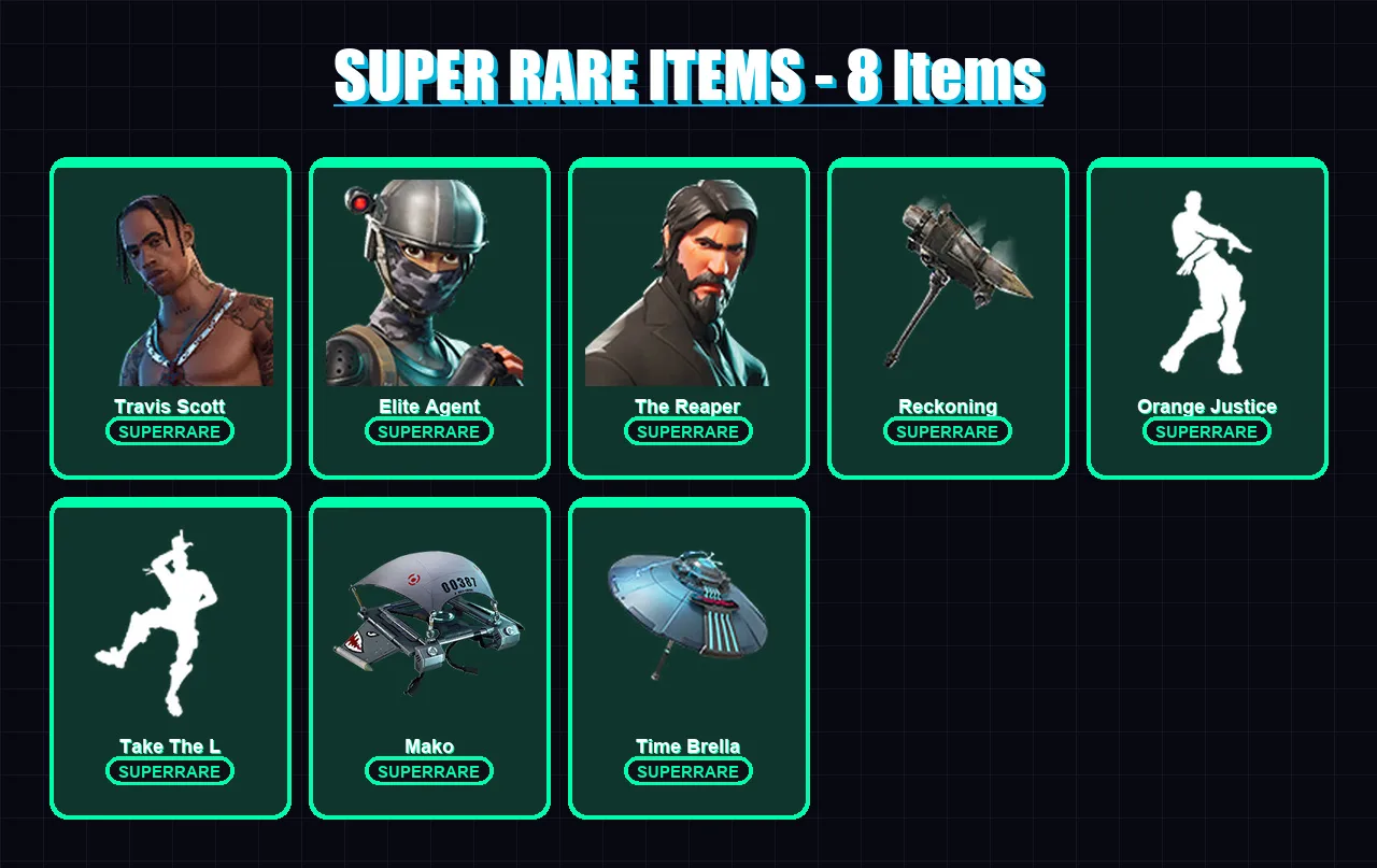 [PC/XBOX/PSN] | Travis Scott | Elite Agent | The Reaper | Joey | Menace | 156 skin | 165 pickaxe | 129 emote | 158 glider | Lv2172