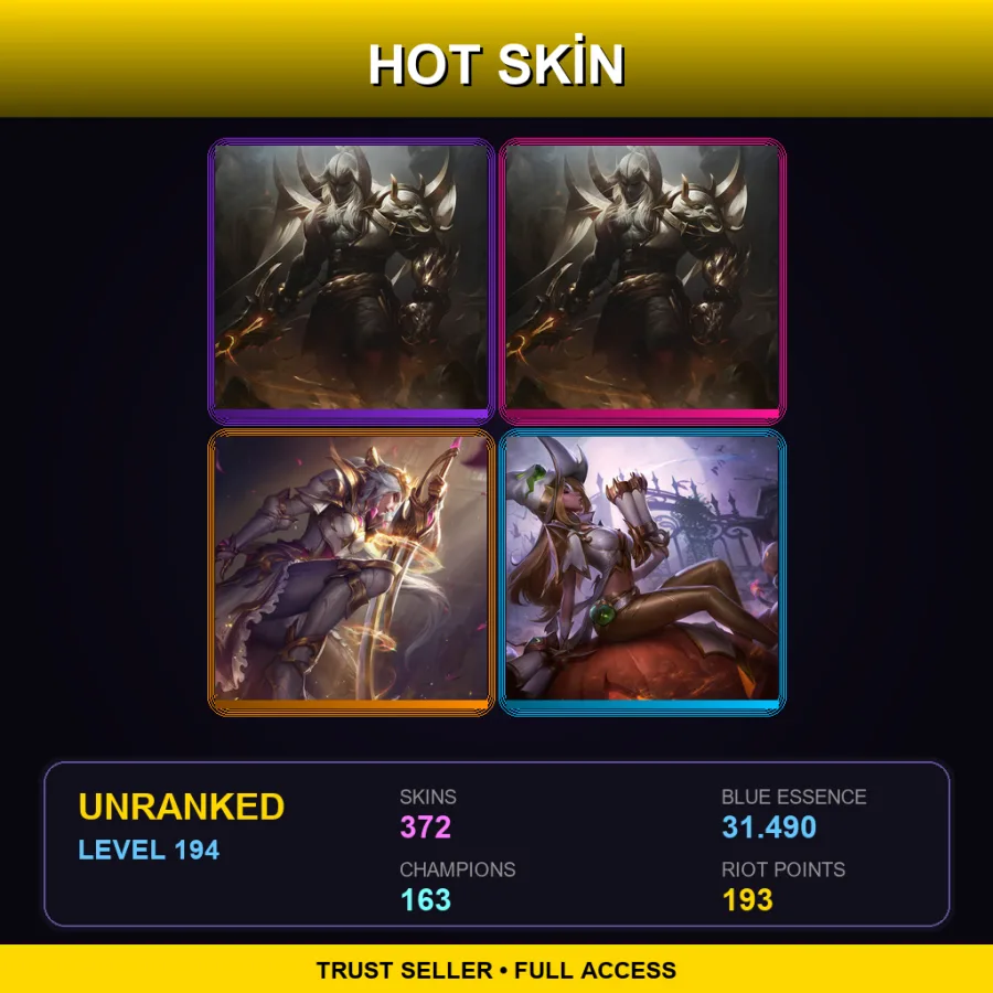 EUW | Lv194 | Unranked | 372 Skin | 163 Champ