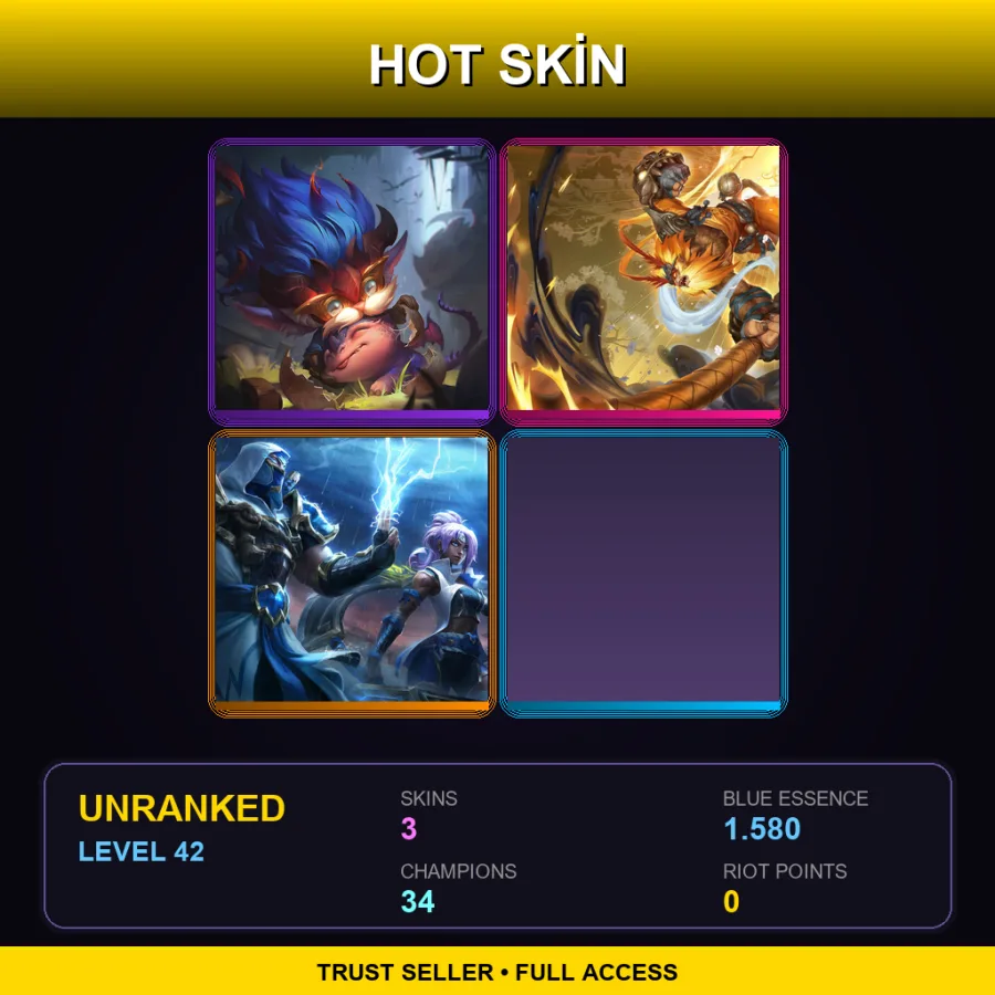 SG | Dragon Trainer Heimerdinger | Radiant Wukong | Shockblade Qiyana | 3 Skin | 34 Champ | Lv42