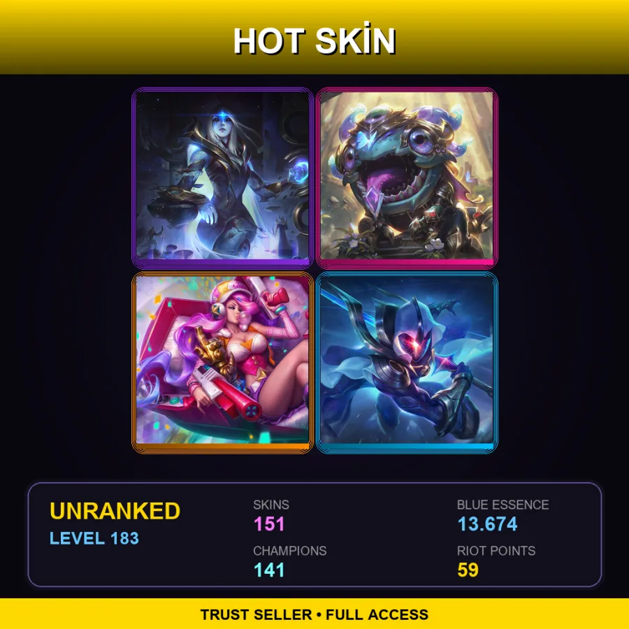 NA | Lv183 | Unranked | 151 Skin | 141 Champ — LoL account