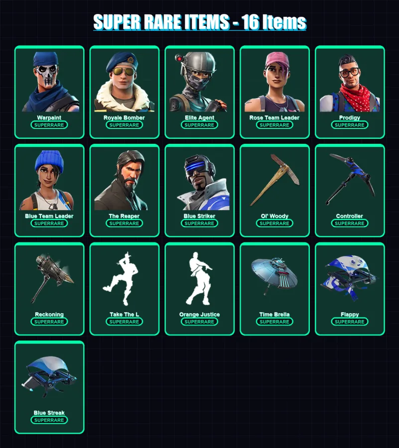 [PC/XBOX] | Warpaint | Royale Bomber | Elite Agent | Rose Team Leader | Prodigy | 49 skin | 70 pickaxe | 70 emote | 76 glider | Lv1005