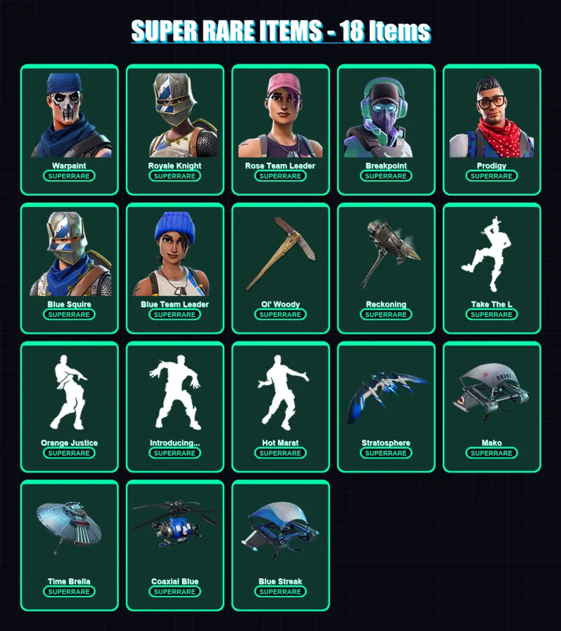 [PS4/PS5/XBOX/PC] | Warpaint | Royale Knight | Rose Team Leader | Breakpoint | Prodigy | 99 skin | 87 pickaxe | 106 emote | 91 glider | Lv1120 — Fortnite account