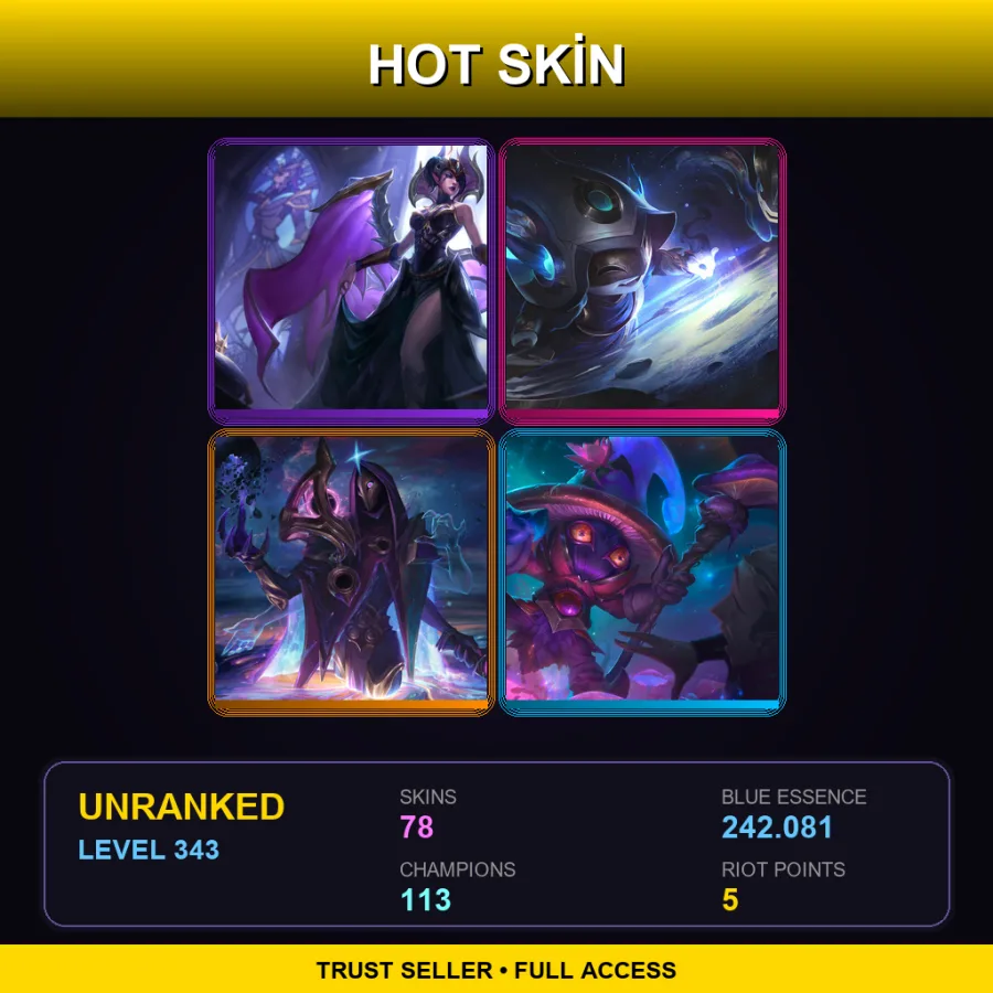 LAS | Lv343 | Unranked | 78 Skin | 113 Champ — LoL account