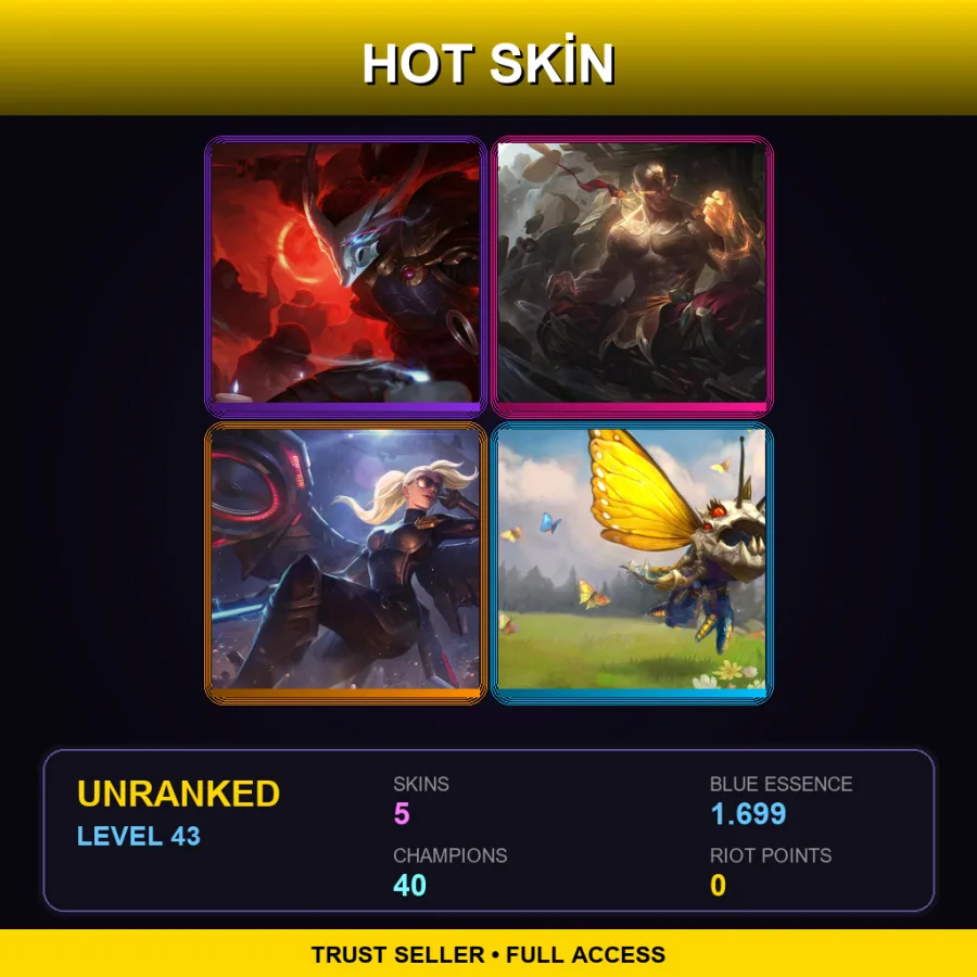 VN | Lv43 | Unranked | 5 Skin | 40 Champ — LoL account