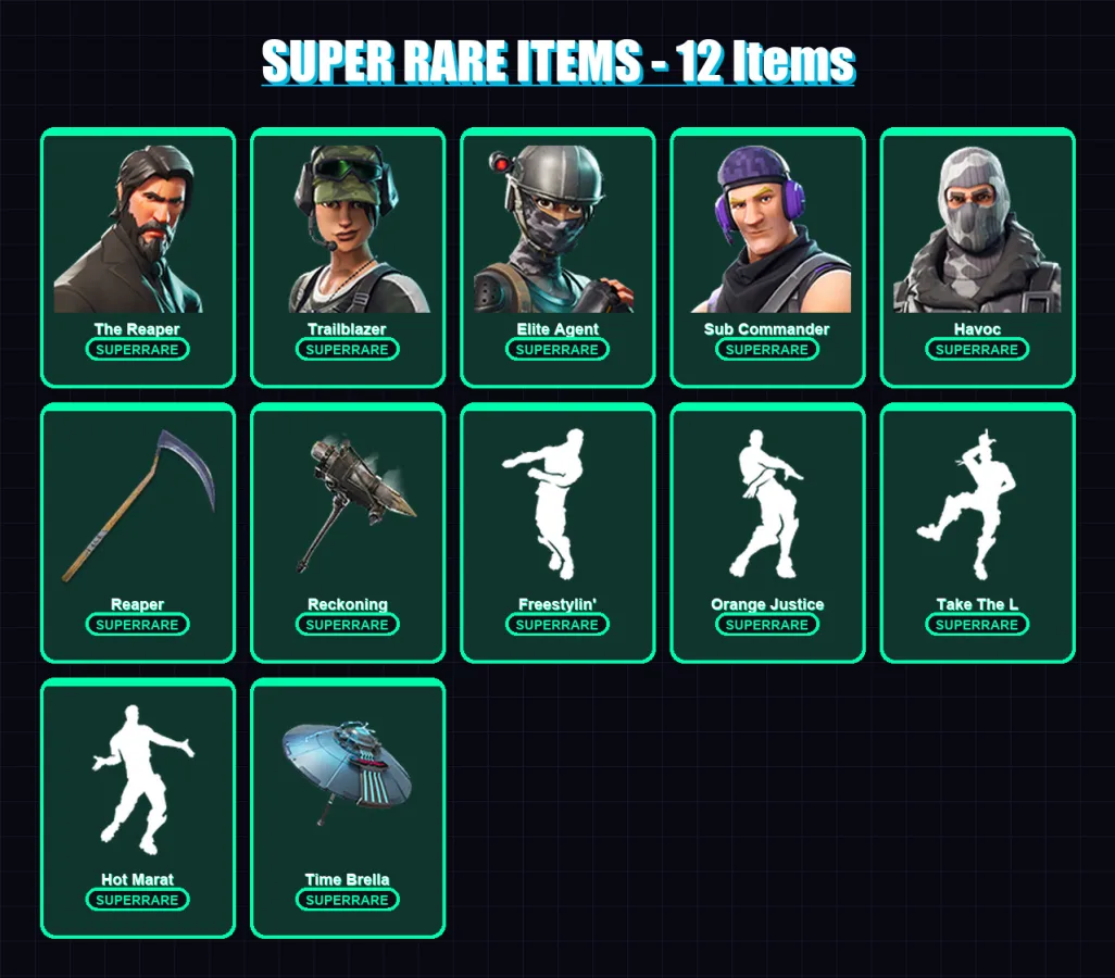 [PC/XBOX/PSN] | The Reaper | Trailblazer | Elite Agent | Sub Commander | Havoc | 89 skin | 71 pickaxe | 60 emote | 56 glider | Lv716