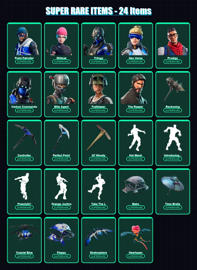 [PS4/PS5/XBOX/PC] | Point Patroller | Wildcat | Trilogy | Neo Versa | Prodigy | 120 skin | 112 pickaxe | 98 emote | 107 glider | Lv1817