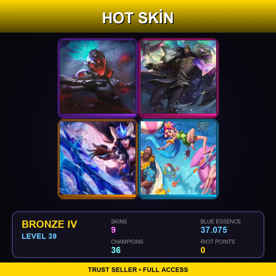 BR | PROJECT: Akali | Winterblessed Swain | Snowstorm Sivir | Pool Party Caitlyn | 9 Skin | 36 Champ | Bronze IV | Lv39