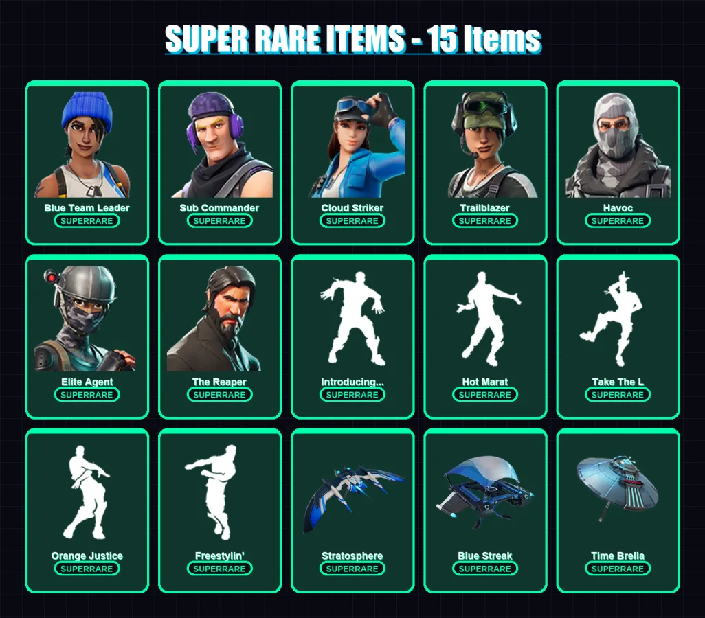 [PC/XBOX/PSN] | Blue Team Leader | Sub Commander | Cloud Striker | Trailblazer | Havoc | 37 skin | 62 pickaxe | 71 emote | 70 glider | Lv1359