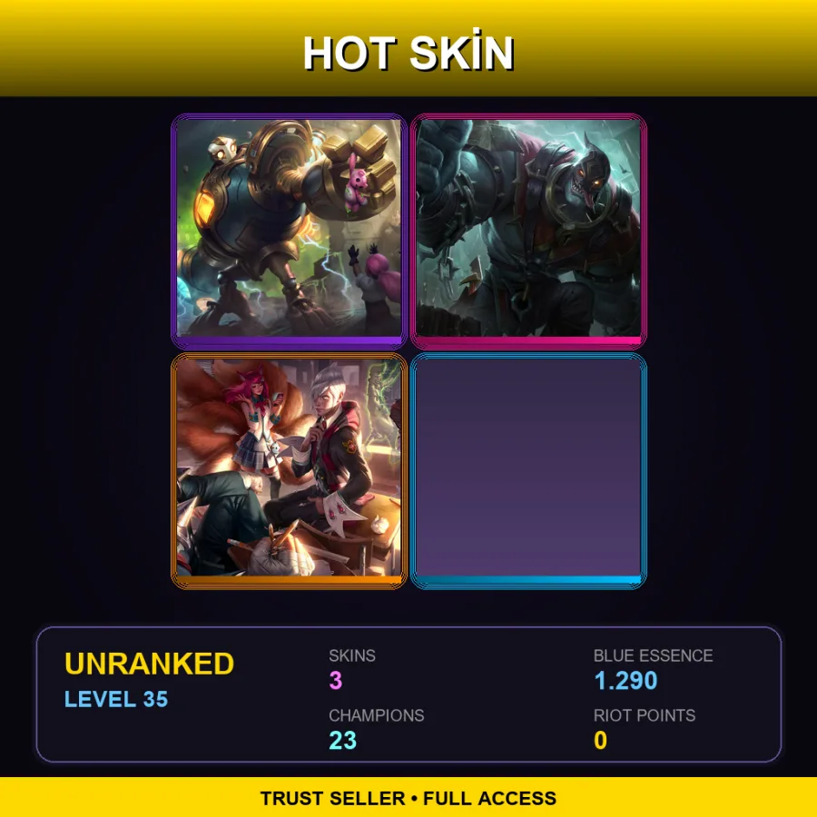 EUW | Lv35 | Unranked | 3 Skin | 23 Champ — LoL account
