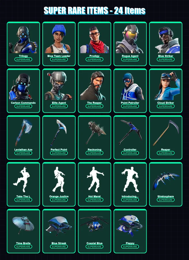 [PS4/PS5/XBOX/PC] | Trilogy | Blue Team Leader | Prodigy | Rogue Agent | Blue Striker | 140 skin | 119 pickaxe | 117 emote | 103 glider | Lv1517 — Game account