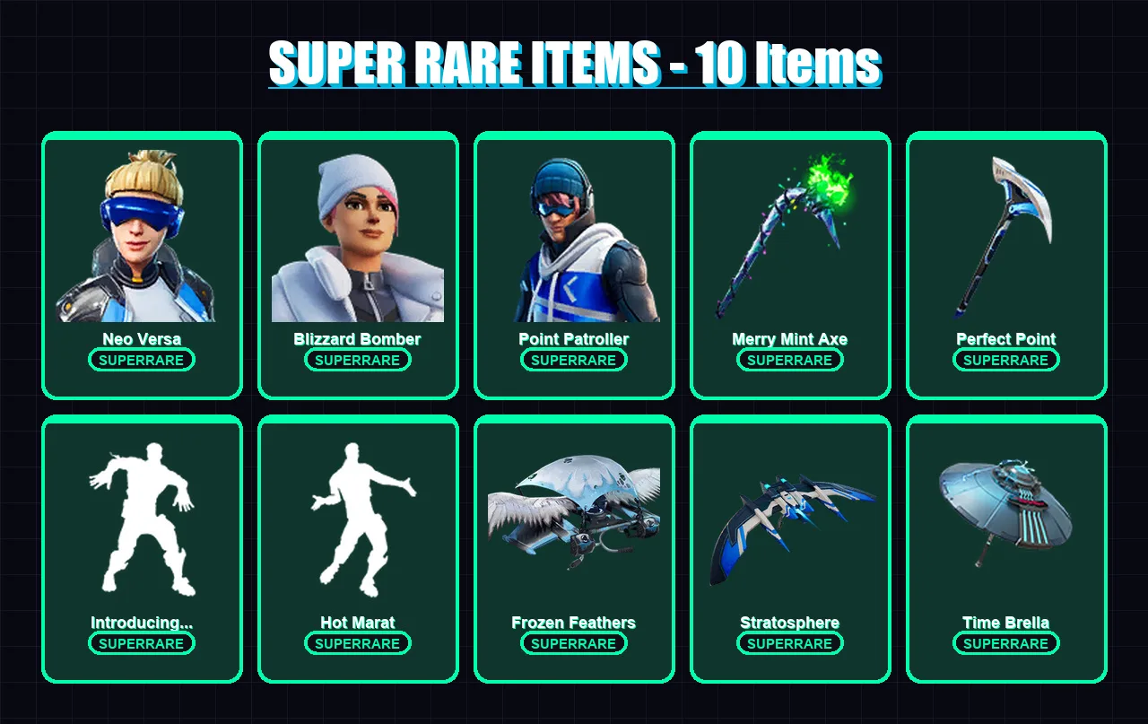 [PS4/PS5/XBOX/PC] | Neo Versa | Blizzard Bomber | Point Patroller | Spectra Knight | Luxe | 110 skin | 125 pickaxe | 108 emote | 100 glider | Lv1479