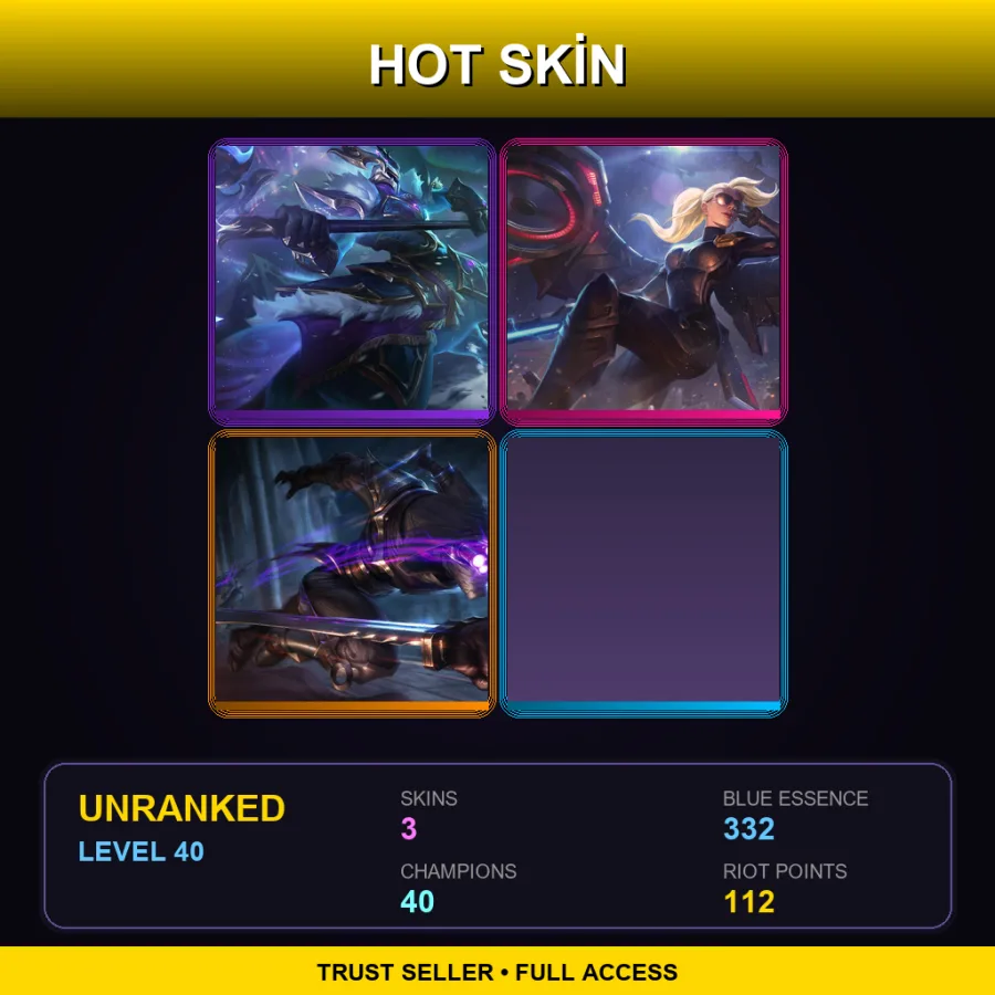 EUW | Lv40 | Unranked | 3 Skin | 40 Champ