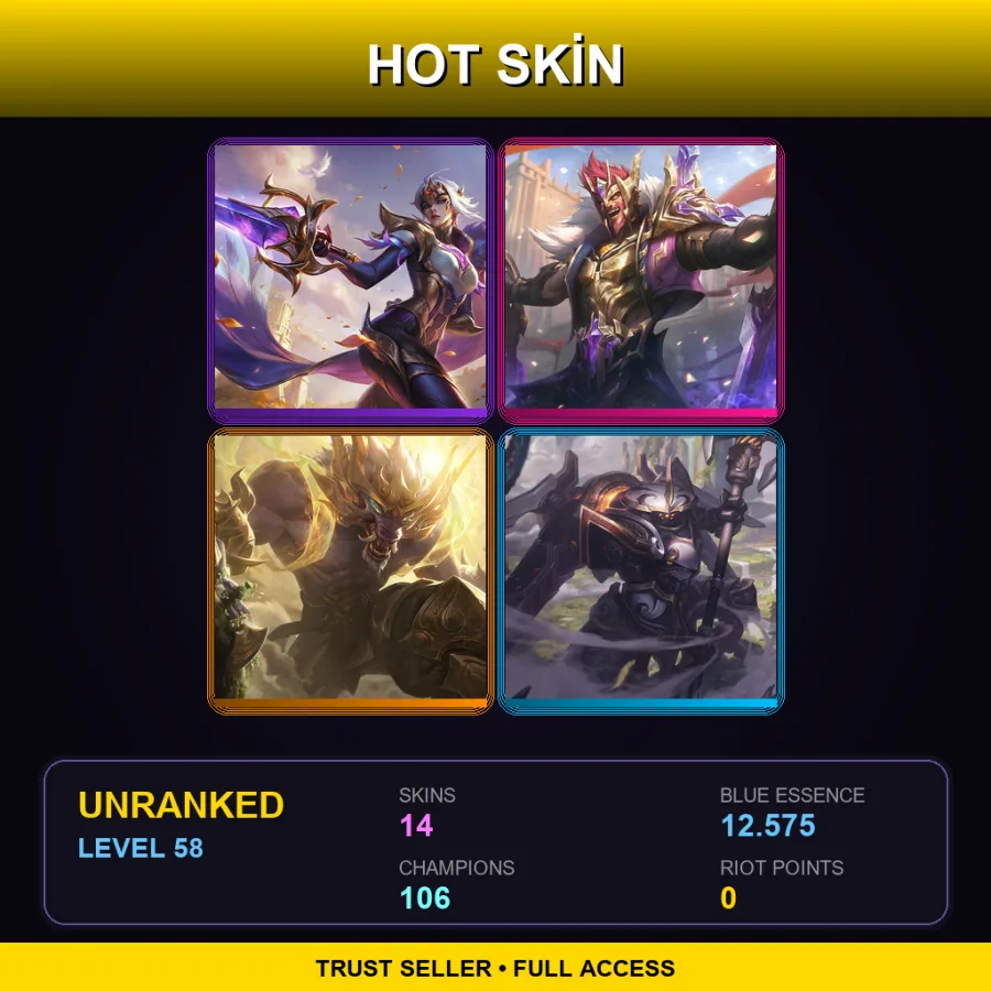 EUW | Lv58 | Unranked | 14 Skin | 106 Champ — LoL account