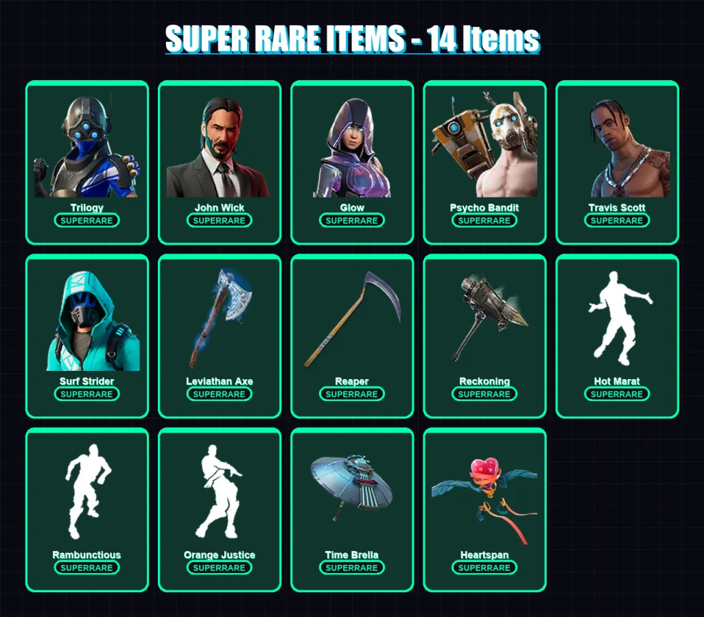 [PC/XBOX] | Trilogy | John Wick | Glow | Psycho Bandit | Travis Scott | 207 skin | 204 pickaxe | 196 emote | 180 glider | Lv4423