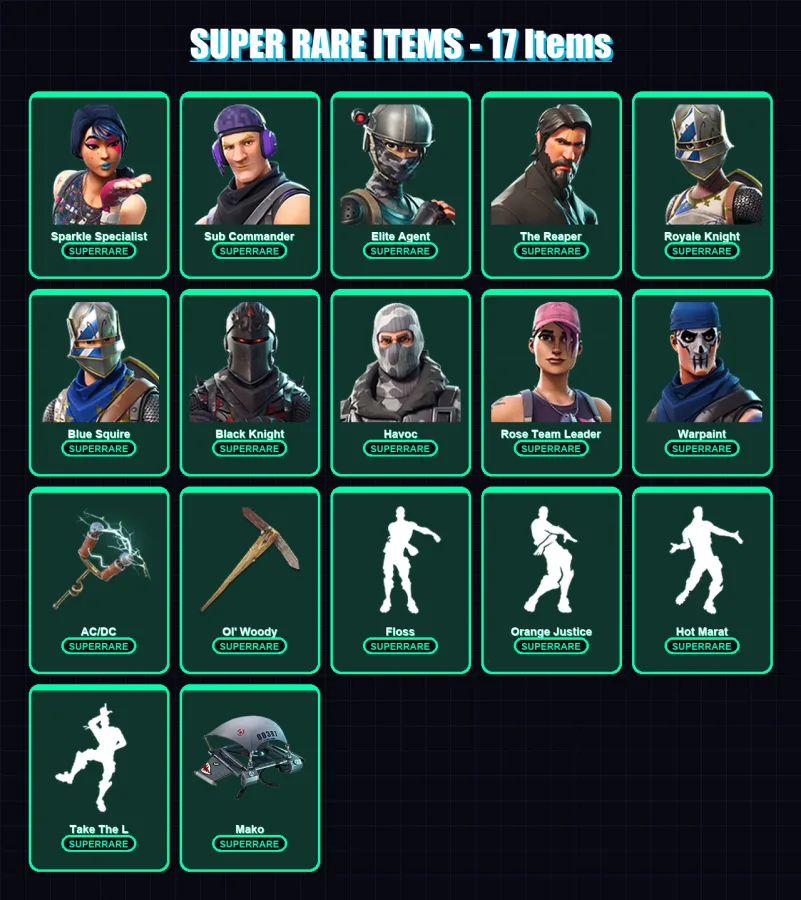 [PC/XBOX] | Sparkle Specialist | Sub Commander | Elite Agent | The Reaper | Royale Knight | 29 skin | 32 pickaxe | 42 emote | 31 glider | Lv546