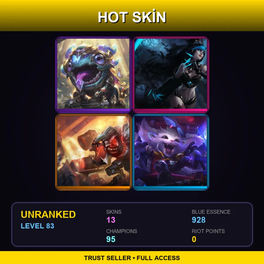 SG | Lv83 | Unranked | 13 Skin | 95 Champ — LoL account