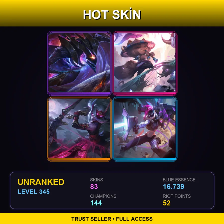 EUNE | Lv345 | Unranked | 83 Skin | 144 Champ — LoL account
