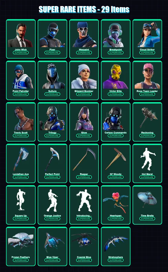 [PS4/PS5/XBOX/PC] | John Wick | Fixer | Warpaint | Breakpoint | Cloud Striker | 364 skin | 319 pickaxe | 260 emote | 245 glider | Lv3366