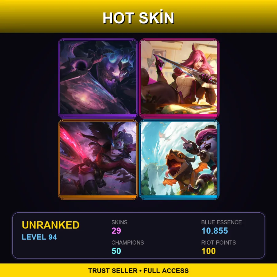 EUW | Lv94 | Unranked | 29 Skin | 50 Champ with Cassiopeia