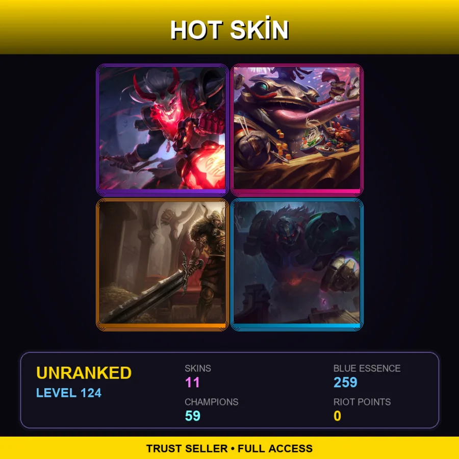 EUNE | Lv124 | Unranked | 11 Skin | 59 Champ — LoL account