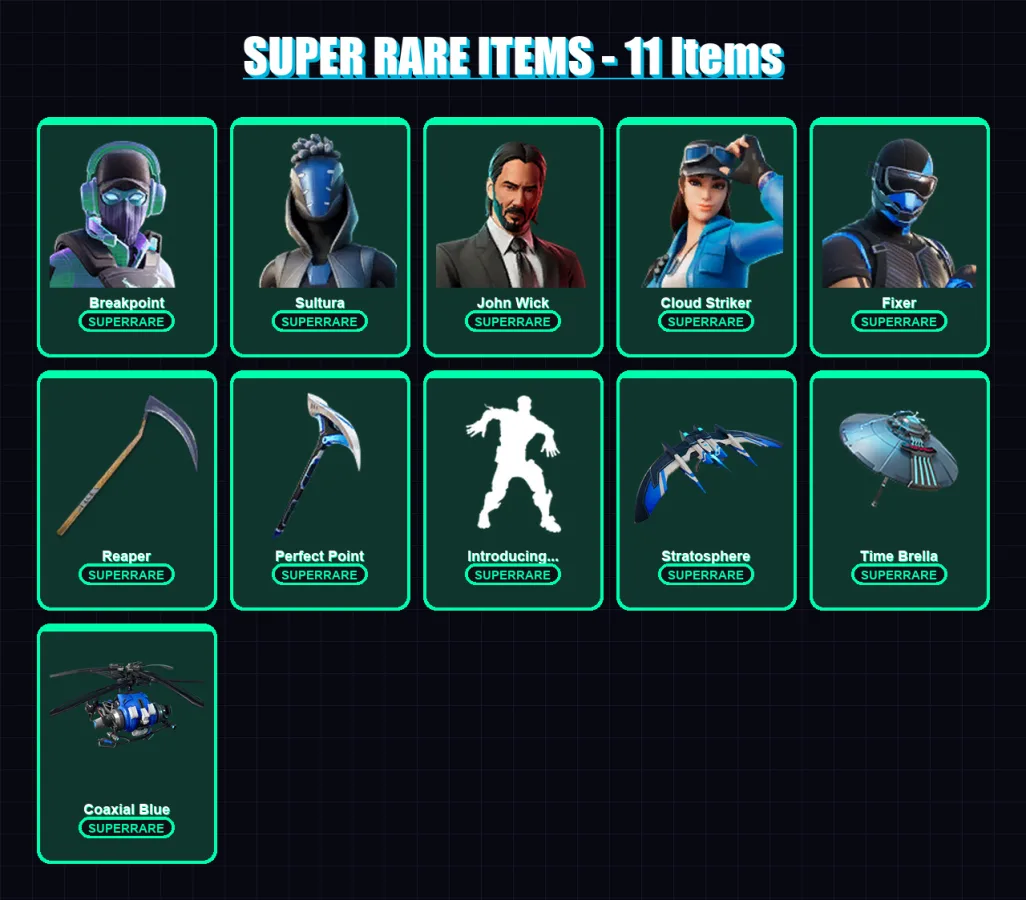 [PC] | Breakpoint | Sultura | John Wick | Cloud Striker | Fixer | 95 skin | 105 pickaxe | 106 emote | 99 glider | Lv1484