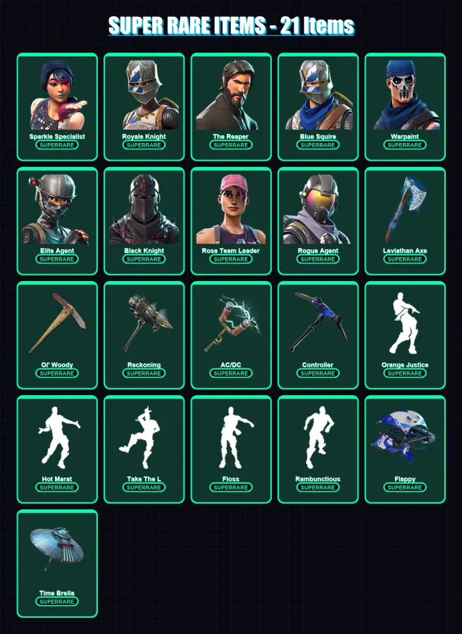 [PC/XBOX/PSN] | Sparkle Specialist | Royale Knight | The Reaper | Blue Squire | Warpaint | 120 skin | 111 pickaxe | 107 emote | 102 glider | Lv1195