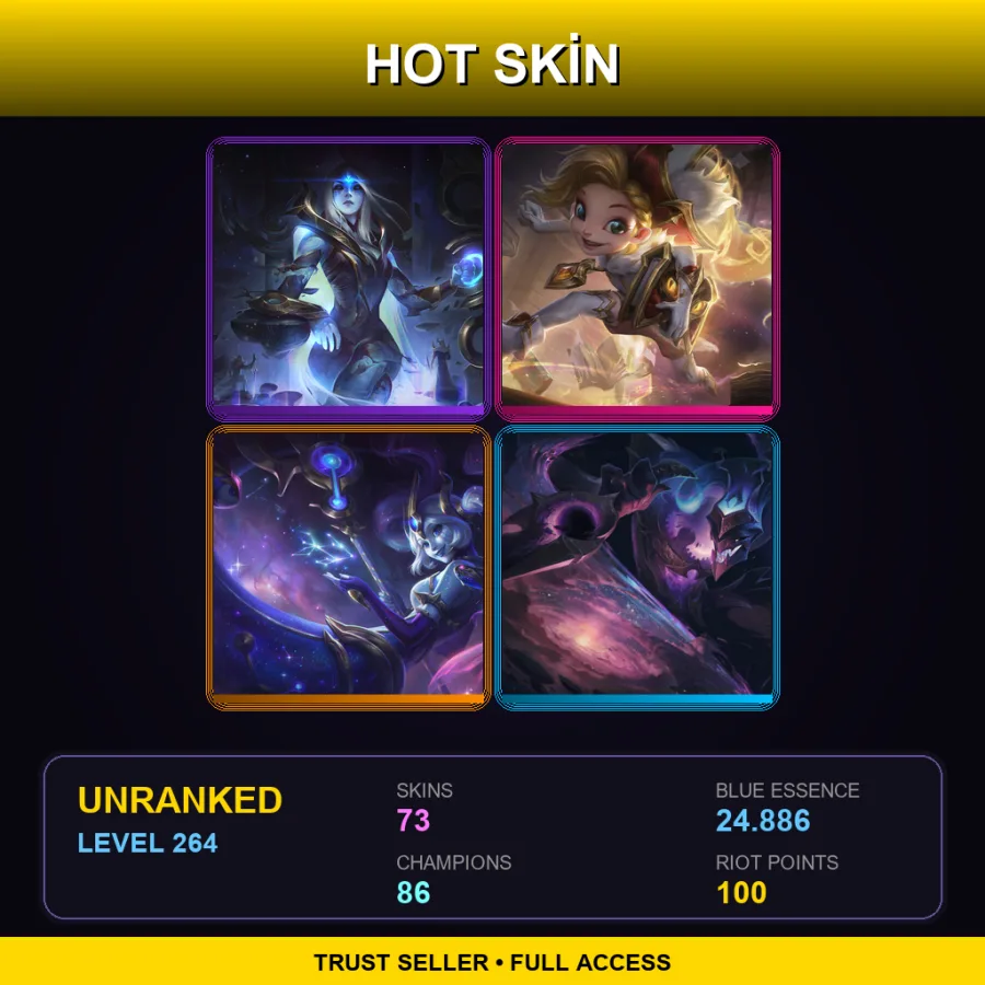 EUNE | Lv264 | Unranked | 73 Skin | 86 Champ — Coven Akali