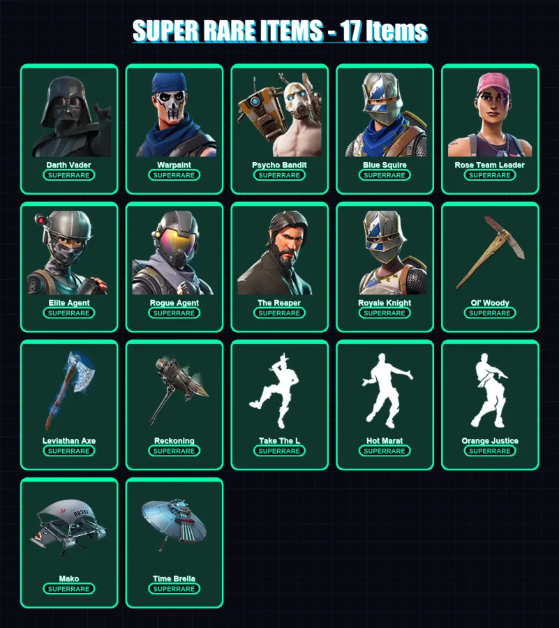 [PC/XBOX/PSN] | Darth Vader | Warpaint | Psycho Bandit | Blue Squire | Rose Team Leader | 175 skin | 201 pickaxe | 169 emote | 166 glider | Lv3212