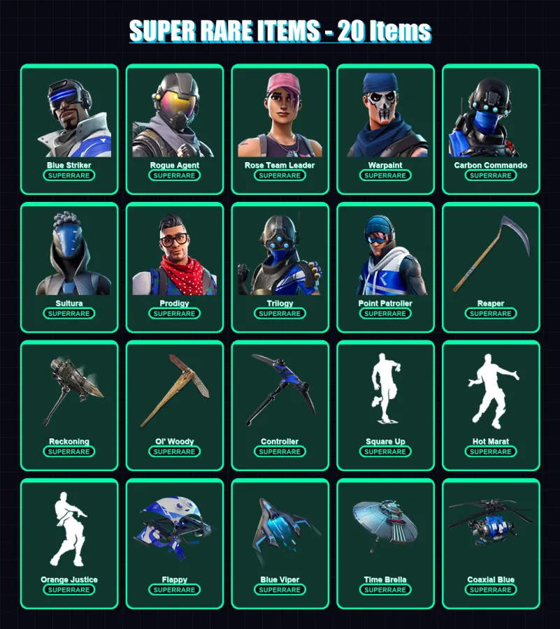 [PS4/PS5/PC] | Blue Striker | Rogue Agent | Rose Team Leader | Warpaint | Carbon Commando | 122 skin | 147 pickaxe | 144 emote | 108 glider | Lv1620