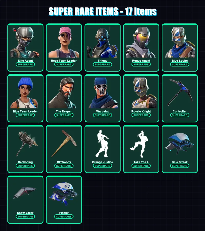 [PS4/PS5/XBOX/PC] | Elite Agent | Rose Team Leader | Trilogy | Rogue Agent | Blue Squire | 106 skin | 109 pickaxe | 126 emote | 107 glider | Lv1698
