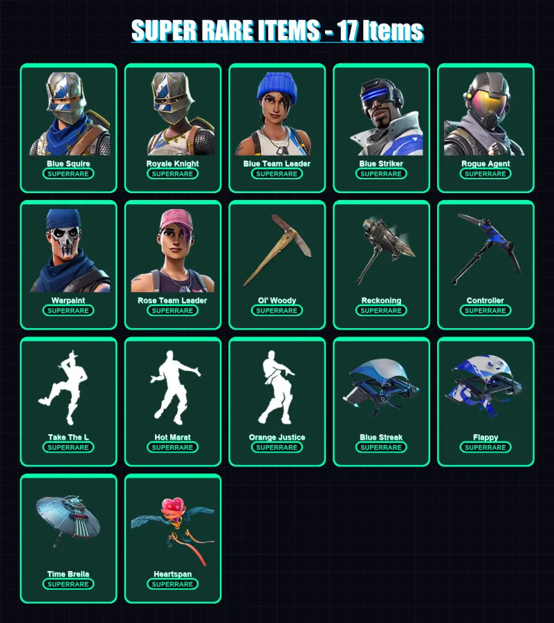 [PS4/PS5/XBOX/PC] | Blue Squire | Royale Knight | Blue Team Leader | Blue Striker | Rogue Agent | 37 skin | 32 pickaxe | 43 emote | 46 glider | Lv47 — Fortnite account
